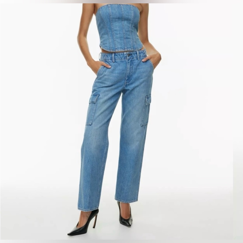 Denim Forum The 90’s Edie Lo Rise Cargo Jeans in 7 yrs Blue Taboo  Size 31 NWT